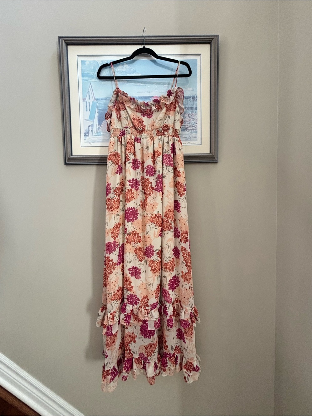 Elle Floral Maxi Dress in Cream with Pink and Orange Blossoms